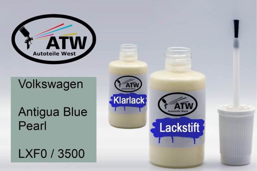 Volkswagen, Antigua Blue Pearl, LXF0 / 3500: 20ml Lackstift + 20ml Klarlack - Set, von ATW Autoteile West.